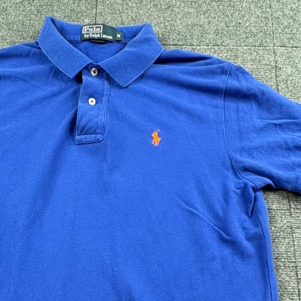 Polo Ralph Lauren Mens Blue Orange Pony Cotton Pique Short Sleeve Polo Shirt M